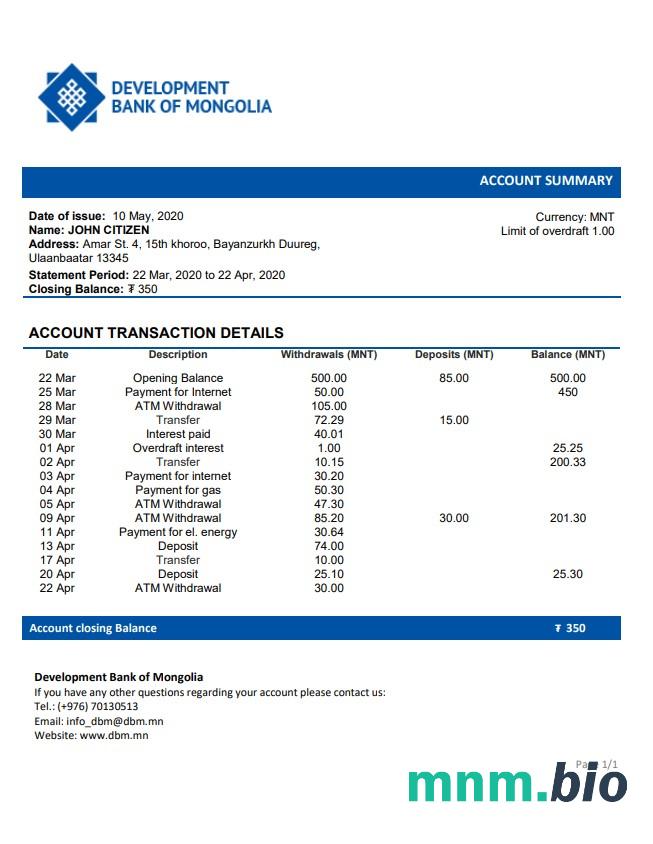 Mongolia Bank Rozwoju Mongolii szablon w formacie excel pdf
